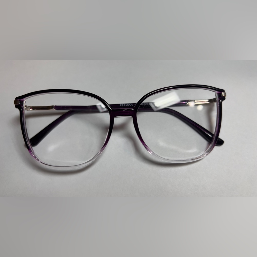 Purple and Clear, Two-Toned Women’s Glasses with Glitter side.